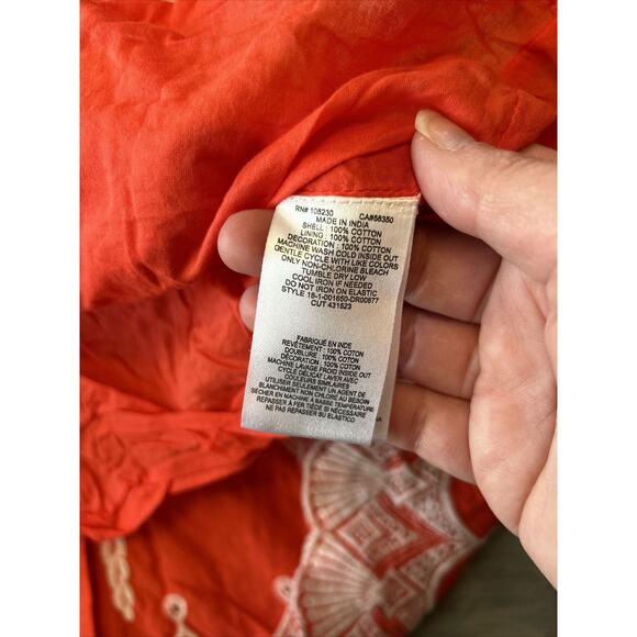 Joie Cleta Red White Salsa Embroidered Parrot Cotton Eyelet Maxi Dress Sz L - Picture 8 of 11